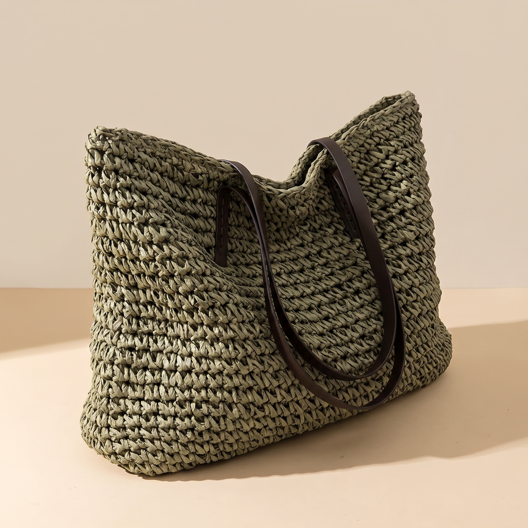 Anastasie | Woven Straw Shoulder Tote Bag for Women - front view