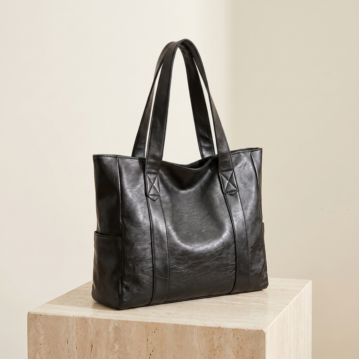 Odilon | Large Leather Shoulder Tote Bag for Women - front view