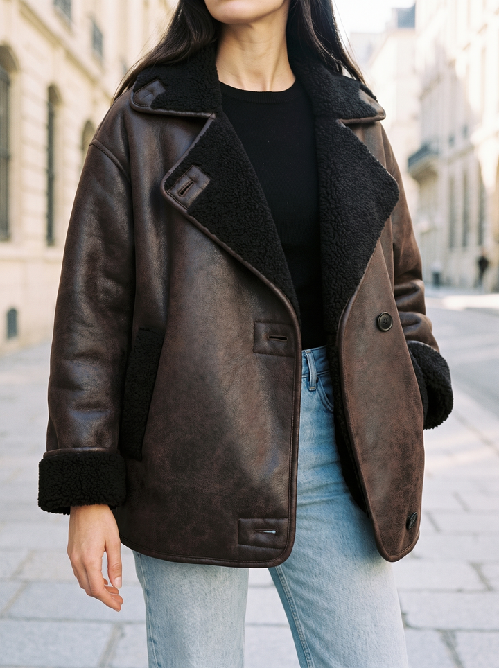Oversized Brown Shearling Jacket for women - view 1