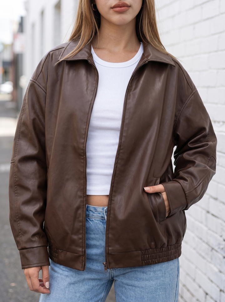 Elegant Oversized Leather Jacket for women - view 1