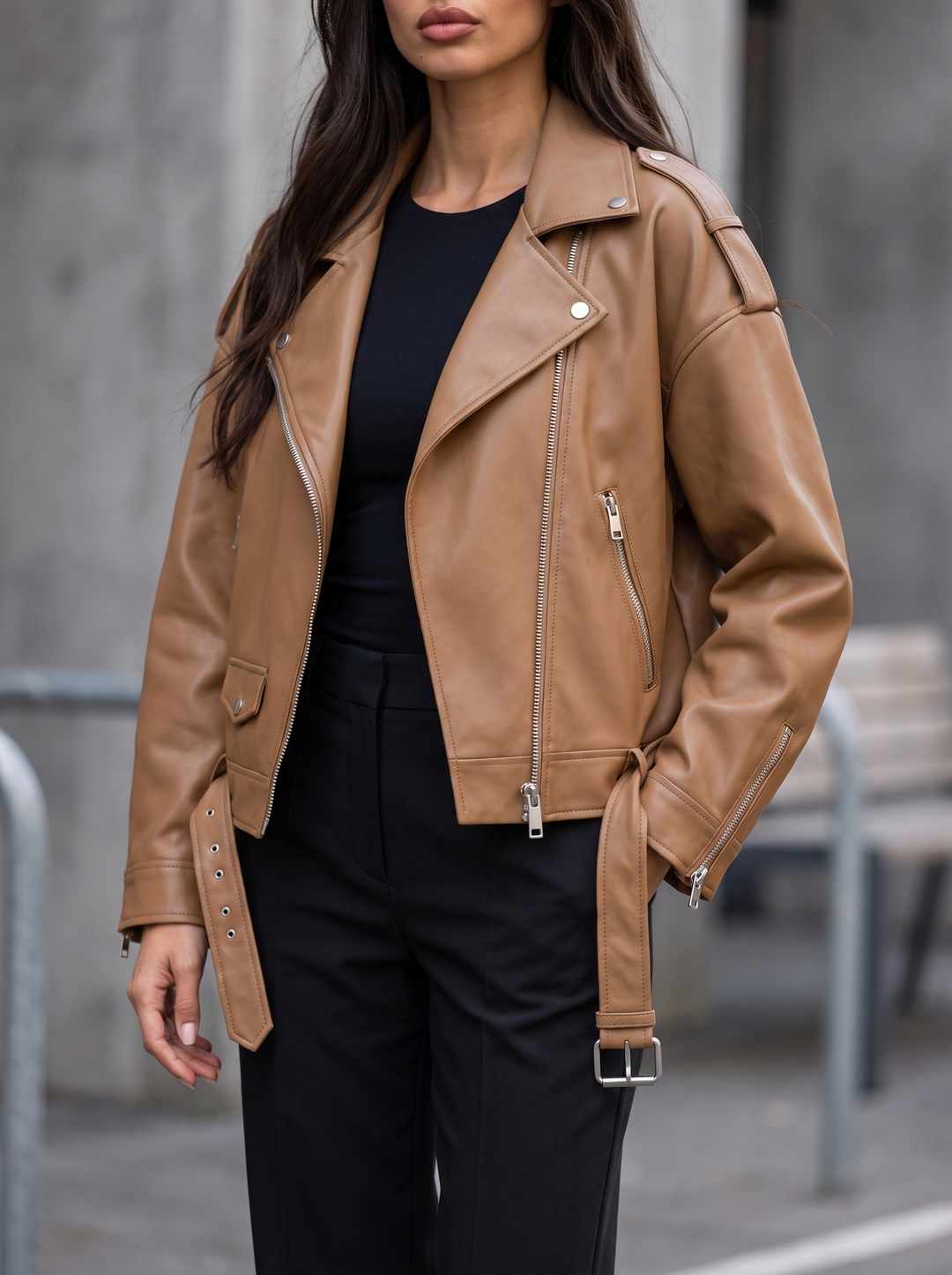 Oversized Faux Leather Biker Jacket for women - view 1