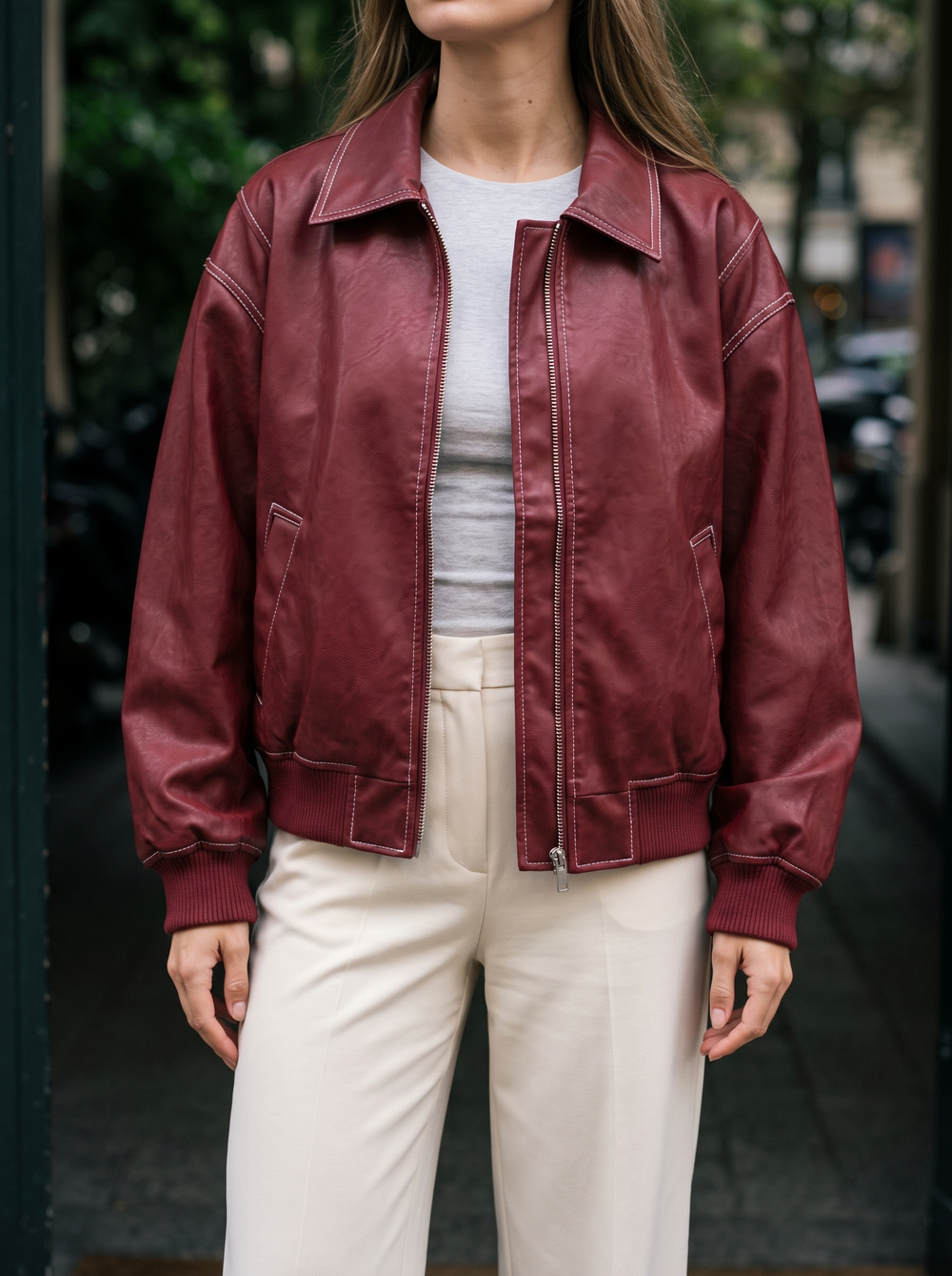 Oversized Faux Leather Bomber Jacket for women - view 1