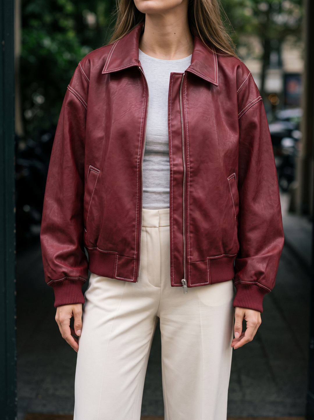 Oversized Faux Leather Bomber Jacket for women - view 1