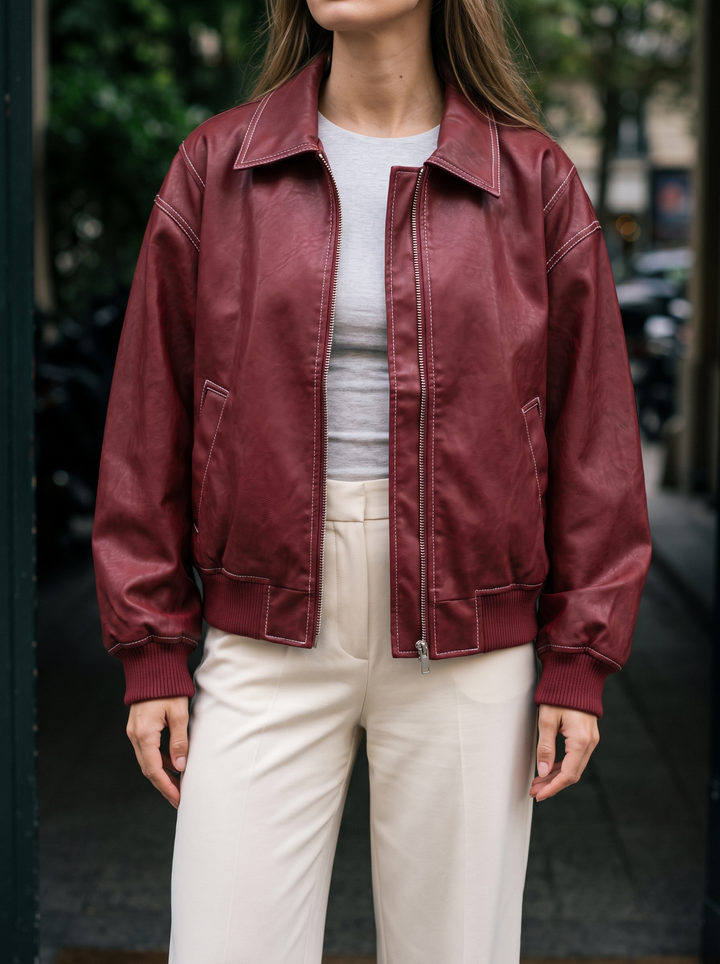 Oversized Faux Leather Bomber Jacket for women - view 1