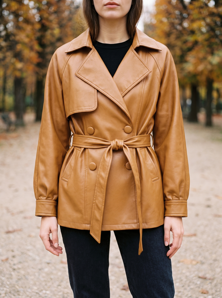 Belted Faux Leather Jacket for women - view 1