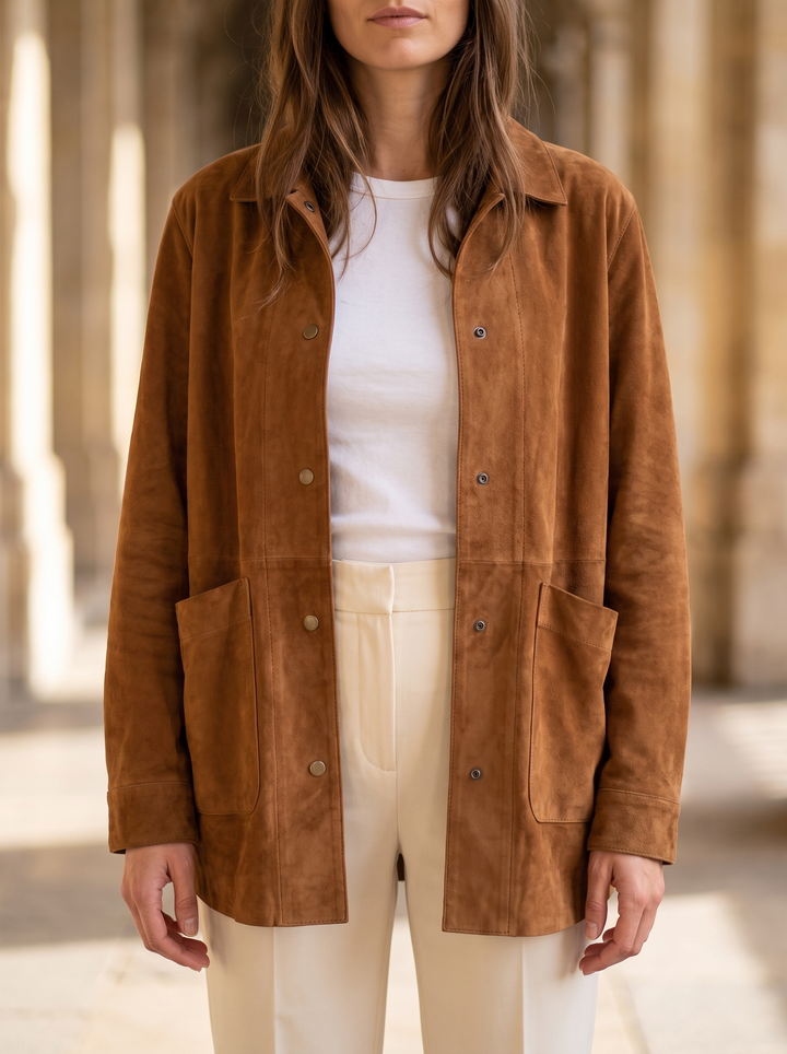 Oversized Button-Up Suede Jacket for women - view 1