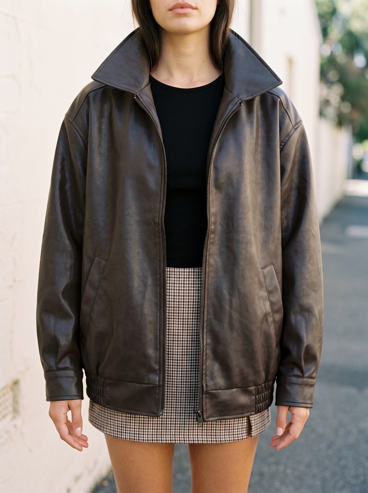 Relaxed Faux Leather Bomber Jacket for women - view 1