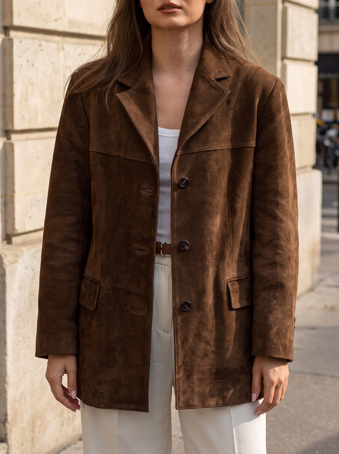 Lapel Oversized Suede Jacket for women - view 1