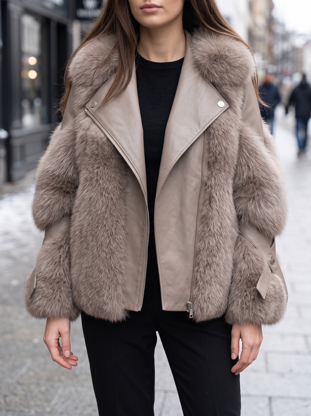 Faux Fur Oversized Leather Jacket for women - view 1