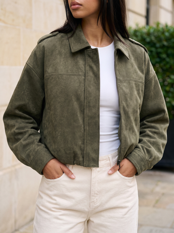 Cropped Oversized Suede Bomber Jacket for women - view 1