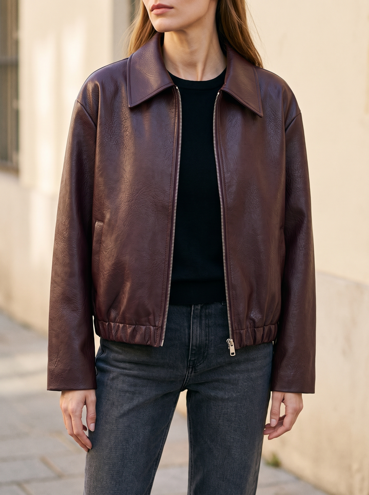 Bordeaux Oversized Faux Leather Jacket for women - view 1