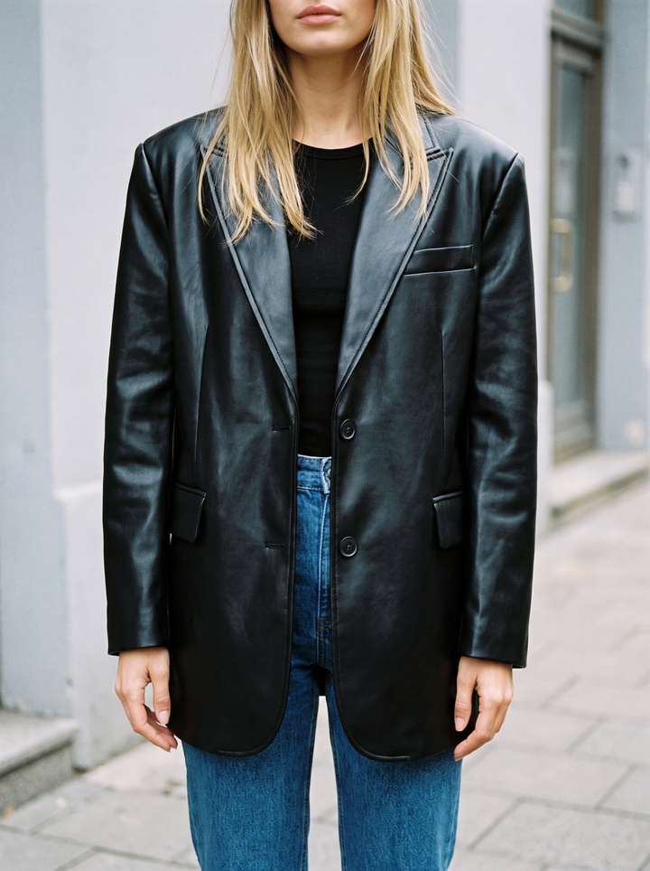 Oversized Faux Leather Blazer Jacket for women - view 1