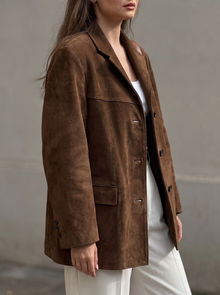 Lapel Oversized Suede Jacket for women - side view