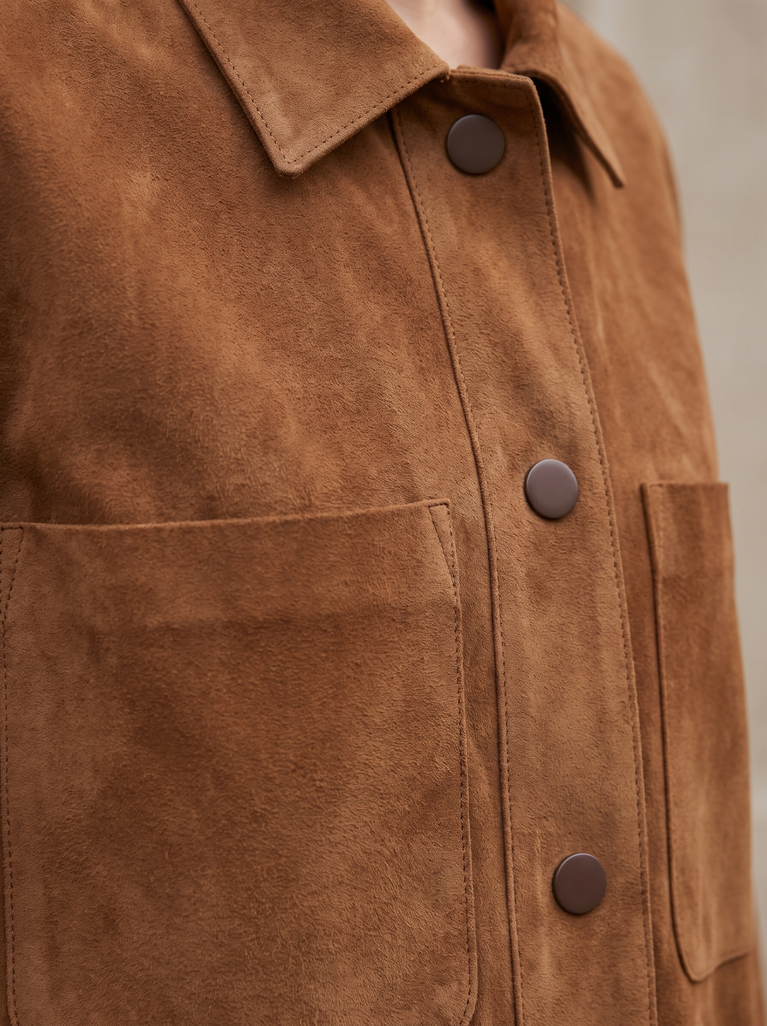 Oversized Button-Up Suede Jacket for women - pocket detail