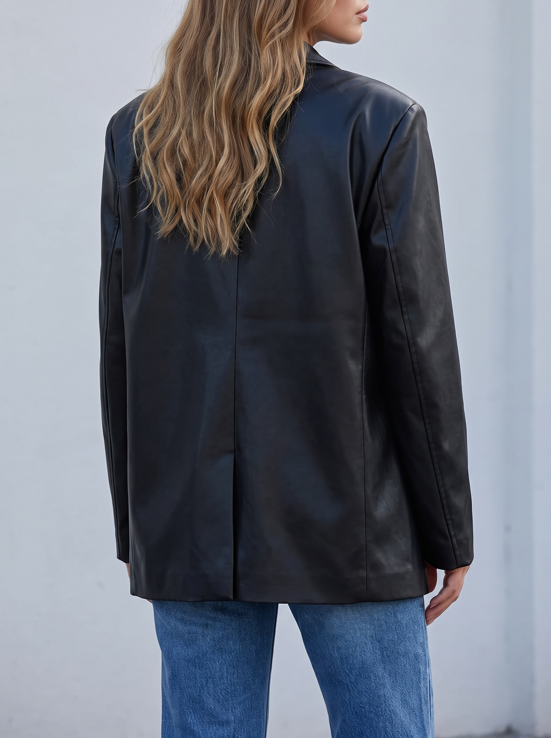 Oversized Faux Leather Blazer Jacket for women - back view