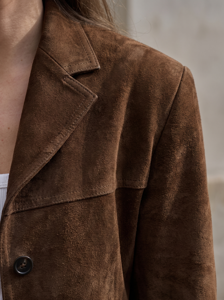 Lapel Oversized Suede Jacket for women - lapel detail