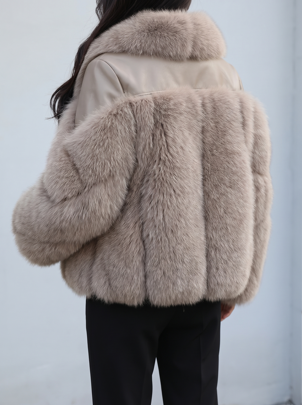 Faux Fur Oversized Leather Jacket for women - back view