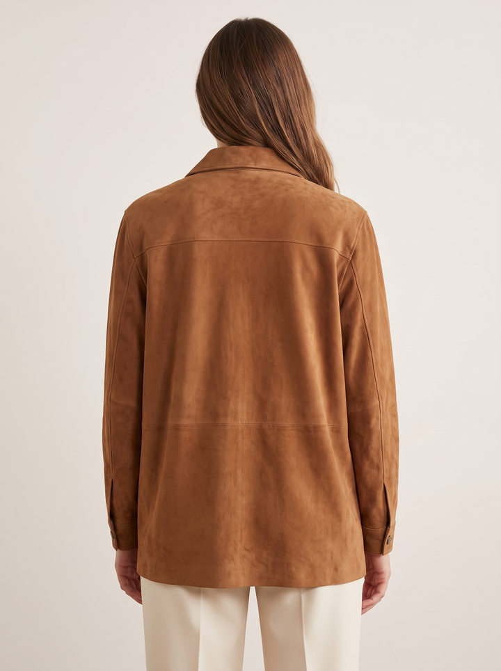 Oversized Button-Up Suede Jacket for women - back view