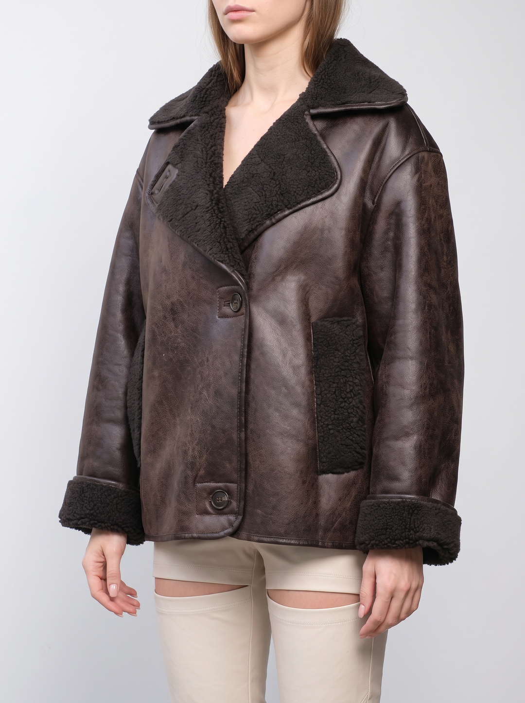 Oversized Brown Shearling Jacket for women - view 1