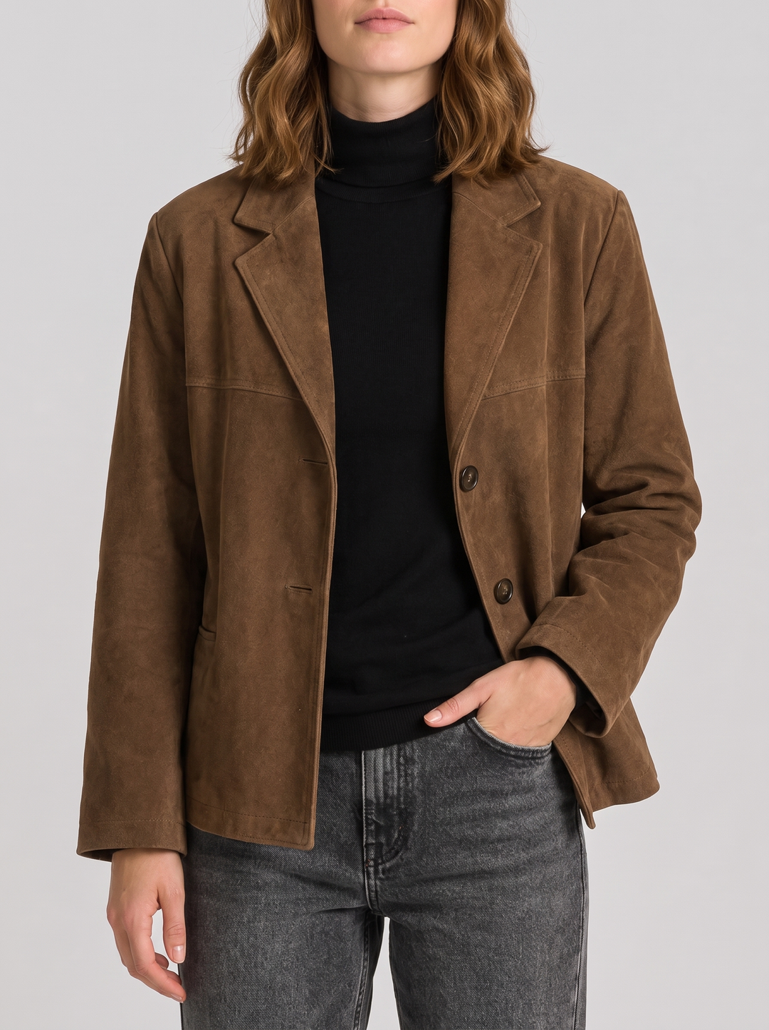Notched Lapel Suede Blazer Jacket for women - view 1