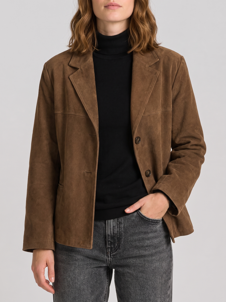 Notched Lapel Suede Blazer Jacket for women - view 1
