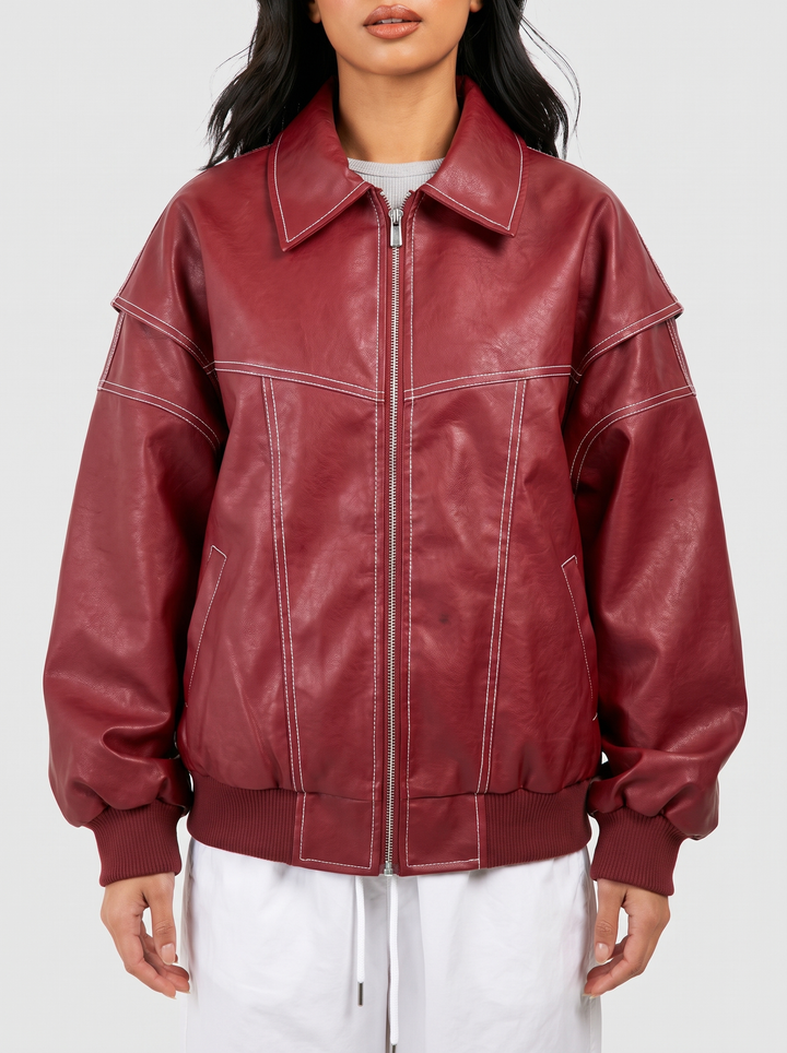 Oversized Faux Leather Bomber Jacket for women - view 1