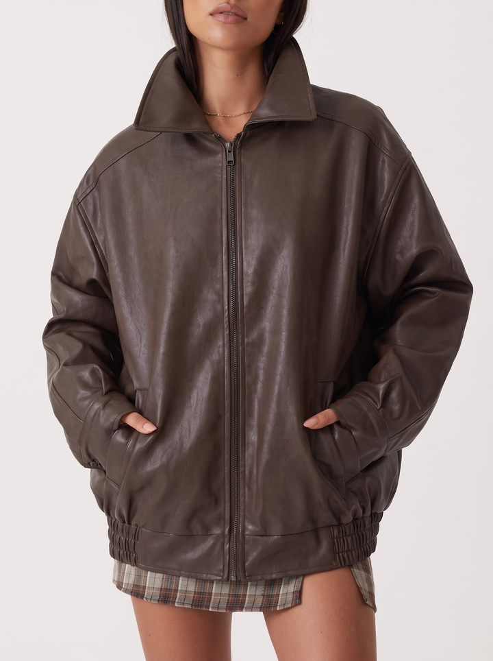 Relaxed Faux Leather Bomber Jacket for women - view 1