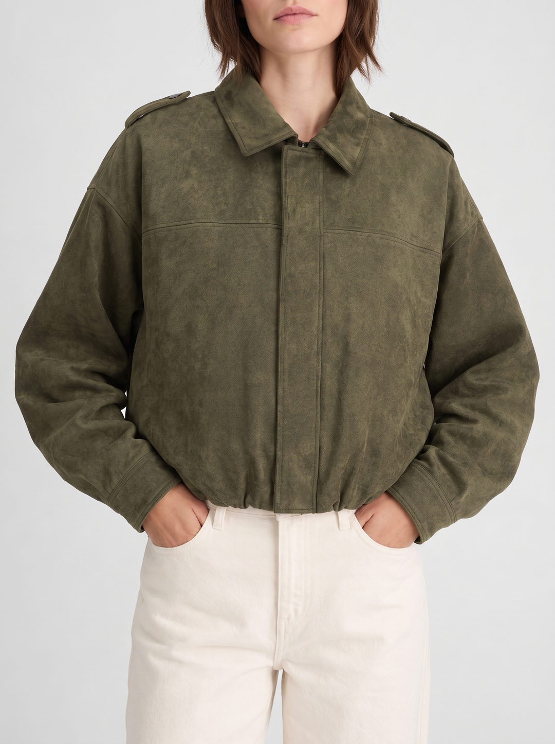 Cropped Oversized Suede Bomber Jacket for women - view 1