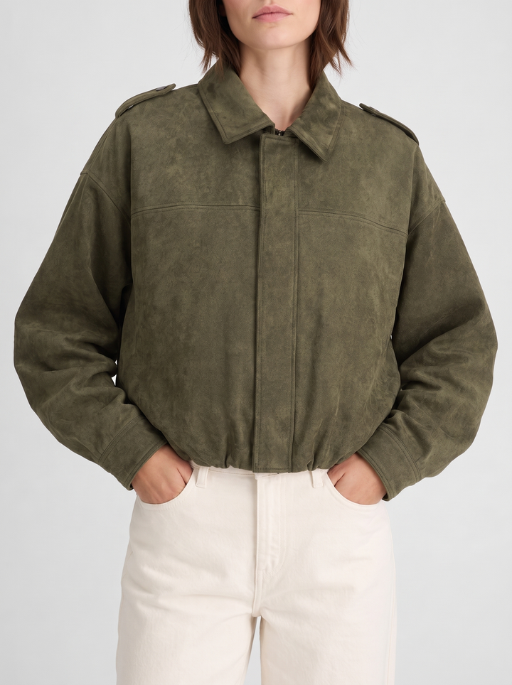 Cropped Oversized Suede Bomber Jacket for women - view 1