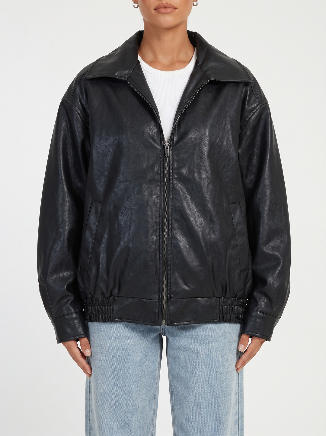 Elasticated Hem Oversized Faux Leather Jacket for women - view 1