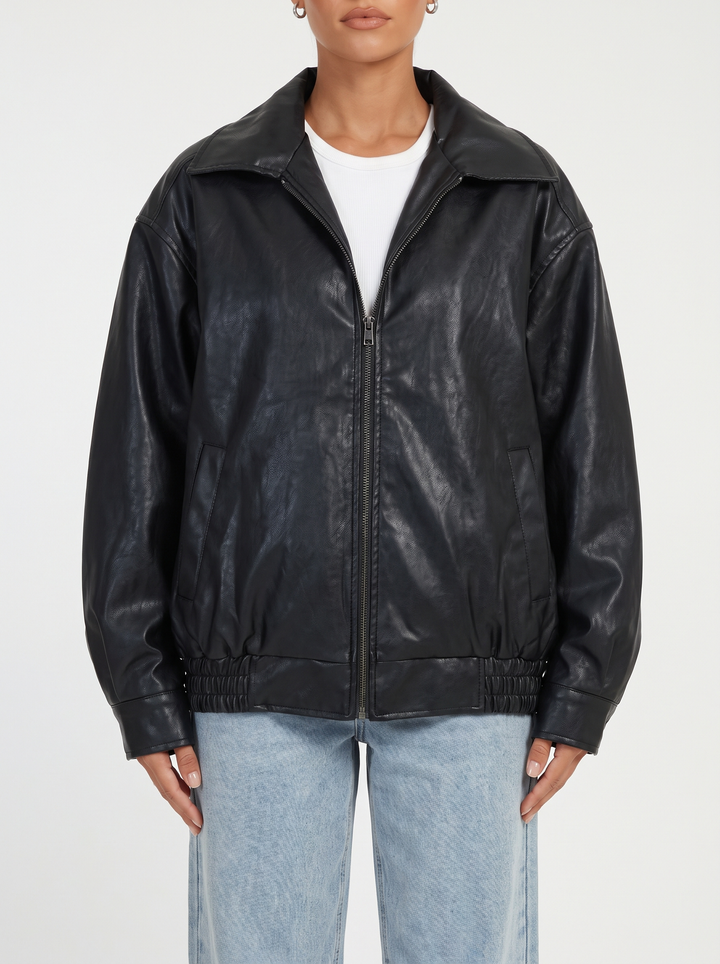 Elasticated Hem Oversized Faux Leather Jacket for women - view 1