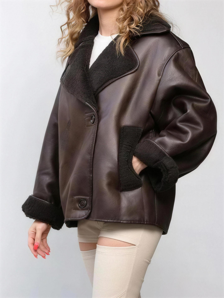 Oversized Brown Shearling Jacket for women - view 1