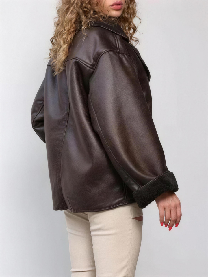 Oversized Brown Shearling Jacket for women - view 2