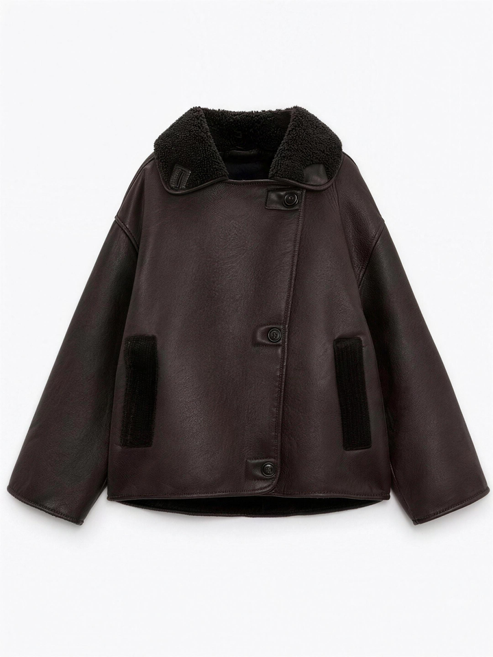 Oversized Brown Shearling Jacket for women - view 6