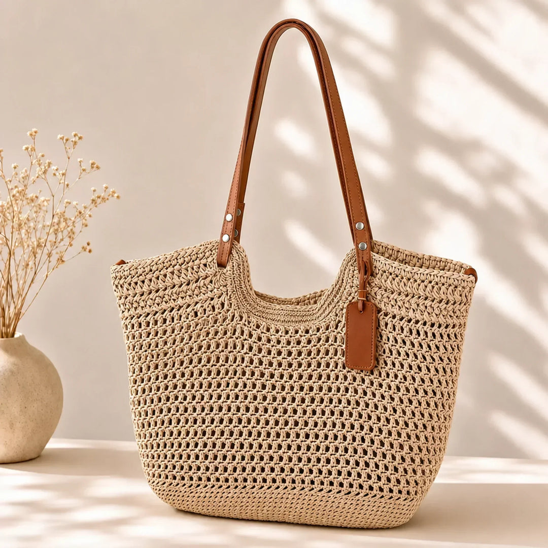 Pernelle | Large Straw Tote Shoulder Bag for Women - side view