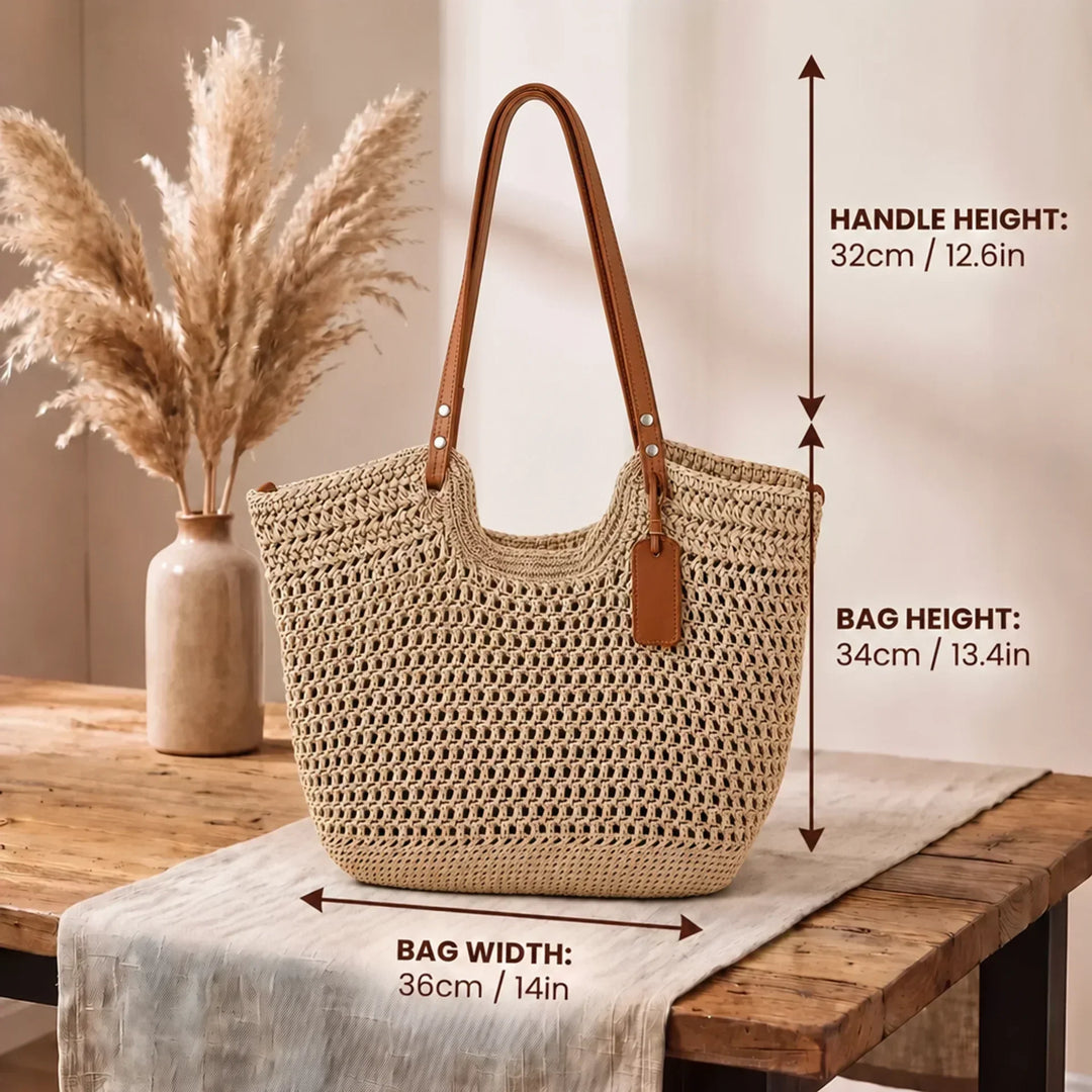 Pernelle | Large Straw Tote Shoulder Bag for Women - interior view