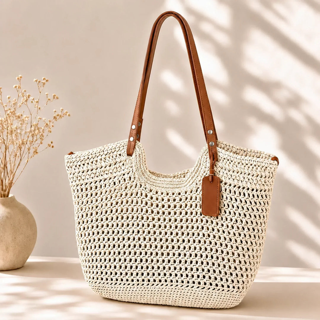 Pernelle | Large Straw Tote Shoulder Bag for Women - front view
