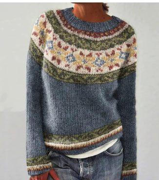 Giselle Crew Neck Knit Sweater Wool Blend for Women in Blau