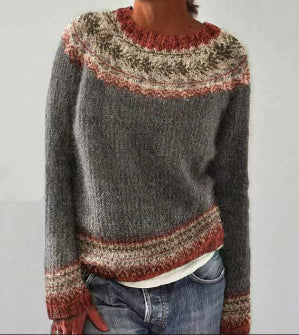 Giselle Crew Neck Knit Sweater Wool Blend for Women in Grauer Kranz