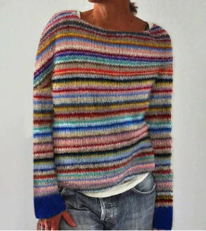 Giselle Crew Neck Knit Sweater Wool Blend for Women in Regenbogen