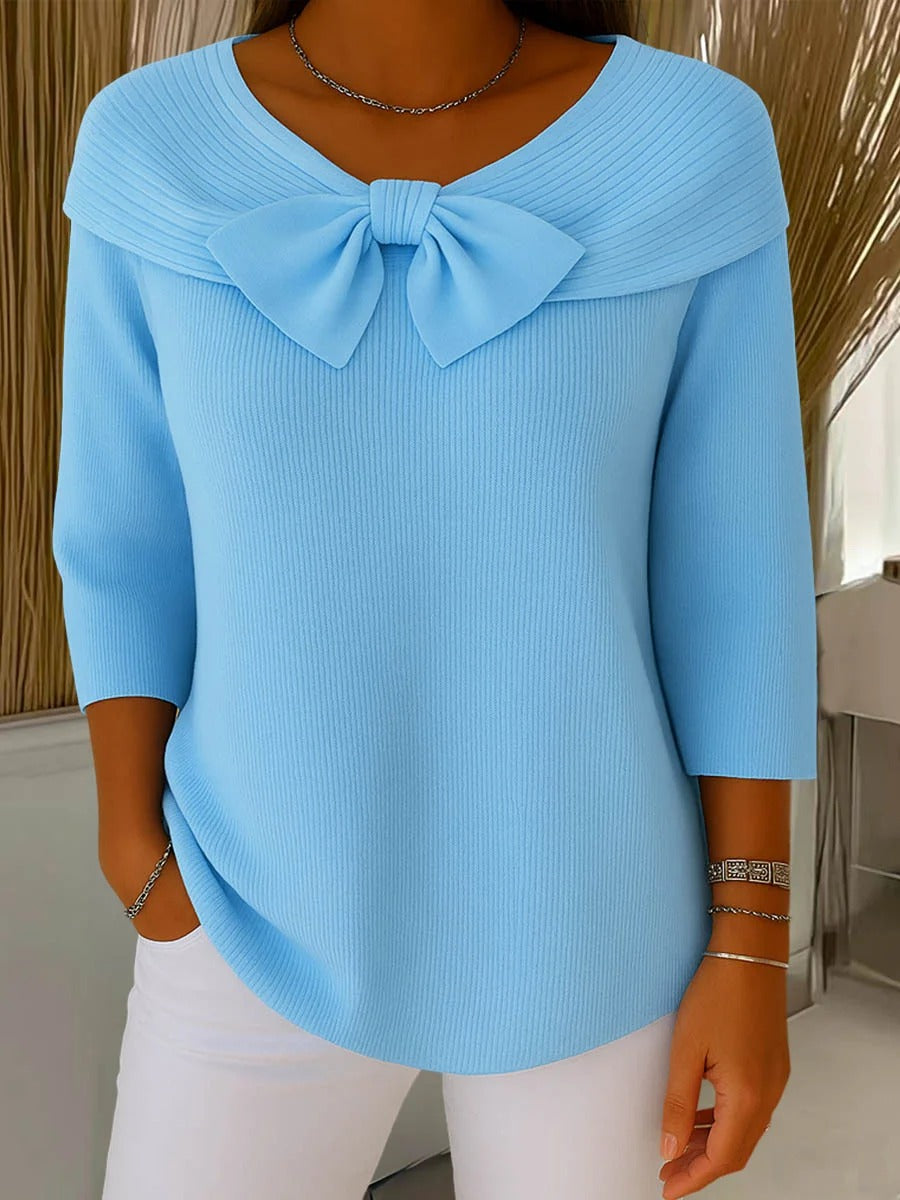 Honorine Elegant Mock Neck Knit Sweater for Women in Blue