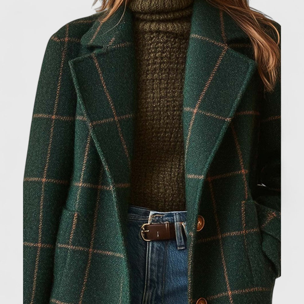 Flavie Heritage Check Winter Coat Notch Lapel Button Front for Women, view 2