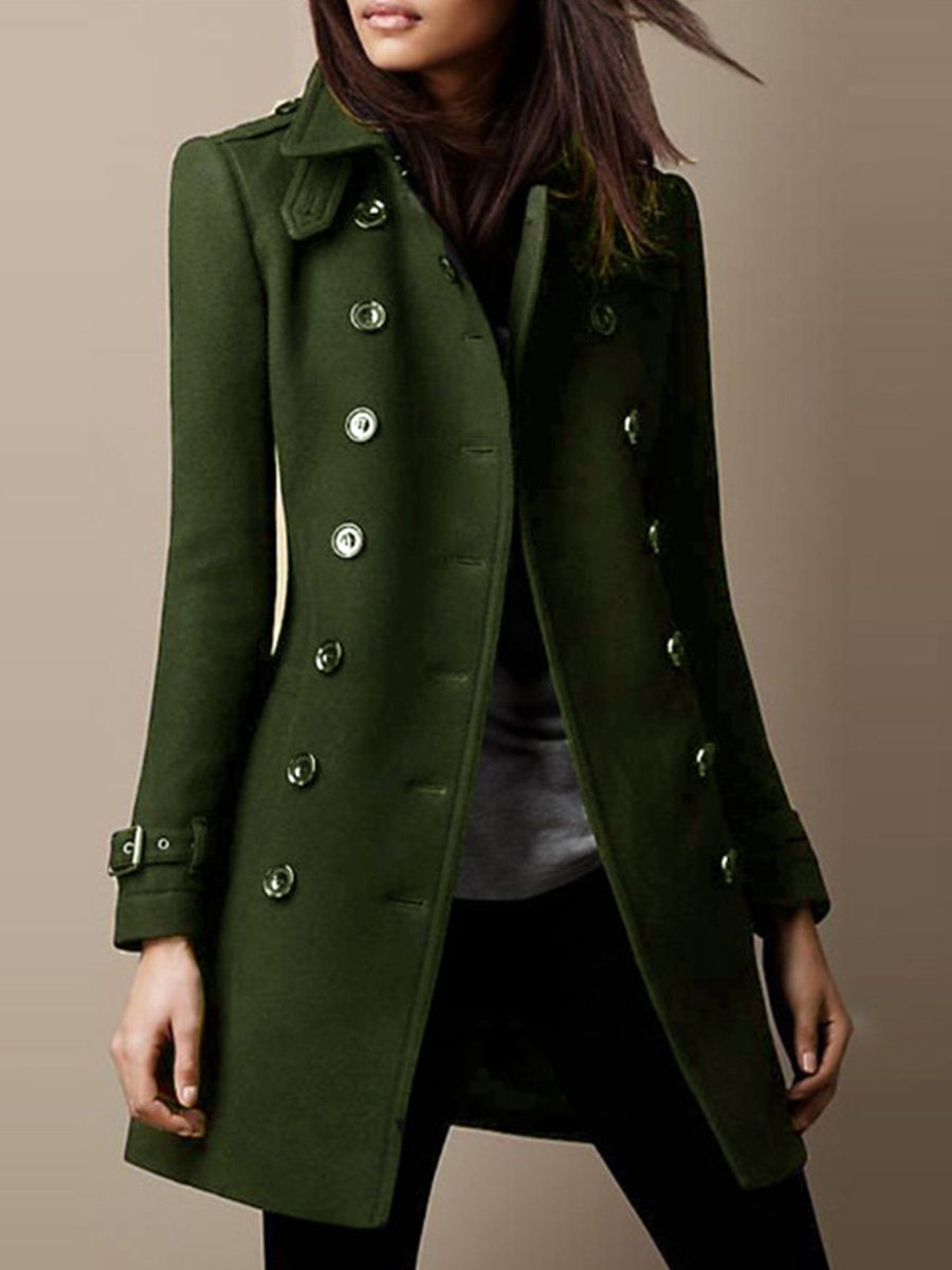 Léontine Brushed Winter Coat Notch Lapel Double Breasted for Women in Army Green