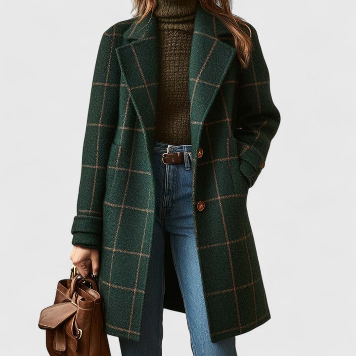 Flavie Heritage Check Winter Coat Notch Lapel Button Front for Women, view 1