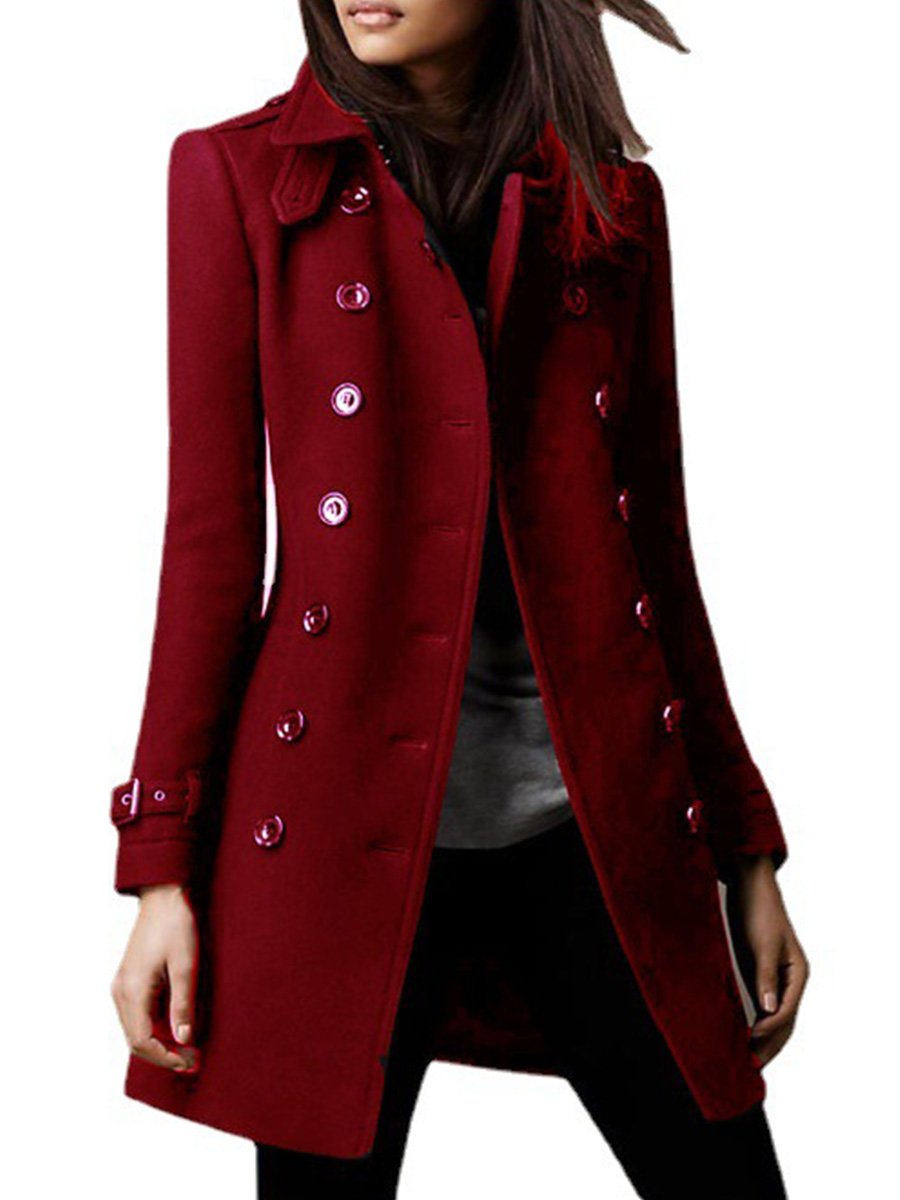 Léontine Brushed Winter Coat Notch Lapel Double Breasted for Women in Claret