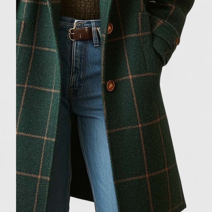 Flavie Heritage Check Winter Coat Notch Lapel Button Front for Women, view 4