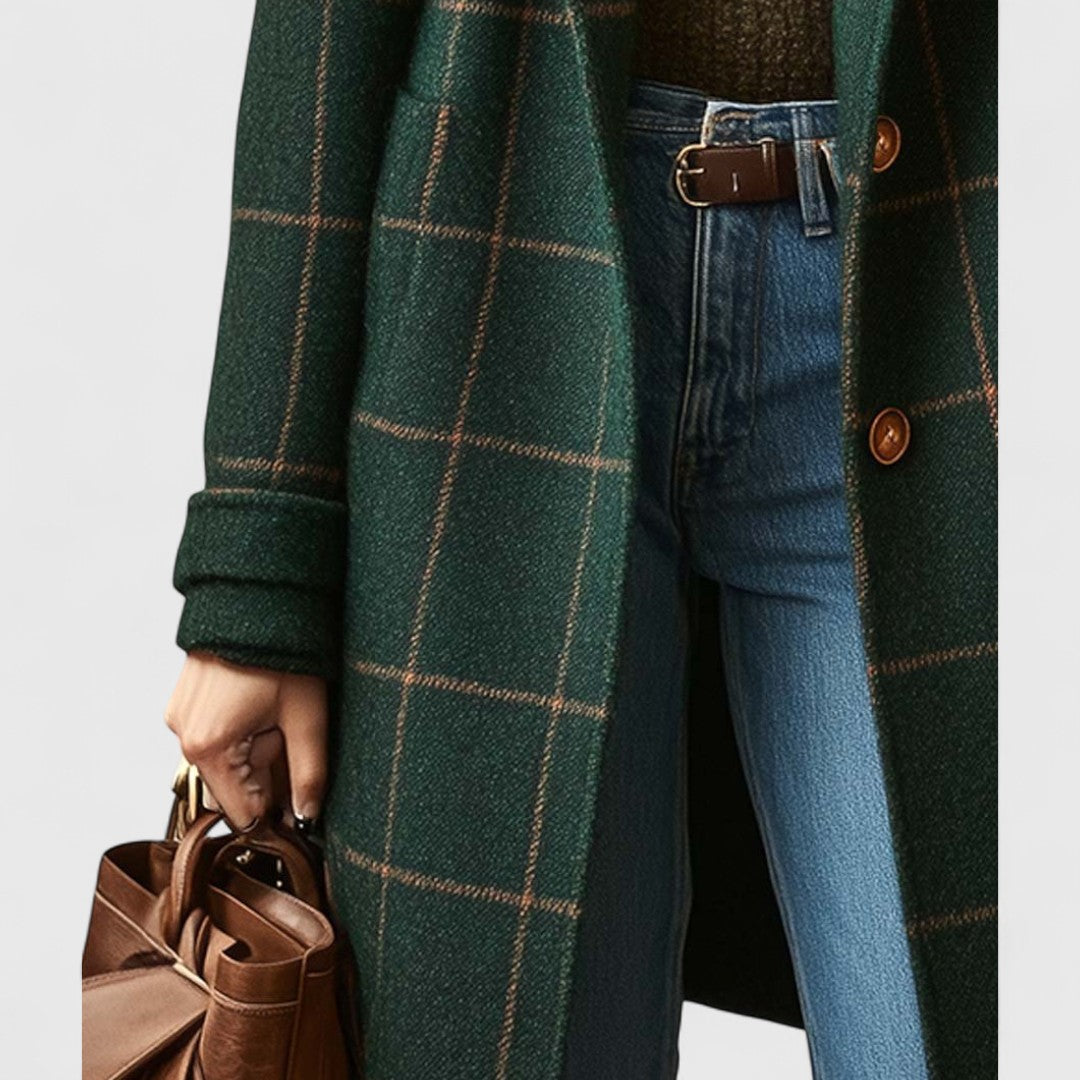 Flavie Heritage Check Winter Coat Notch Lapel Button Front for Women, view 3