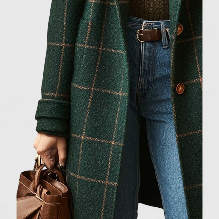 Flavie Heritage Check Winter Coat Notch Lapel Button Front for Women, view 3