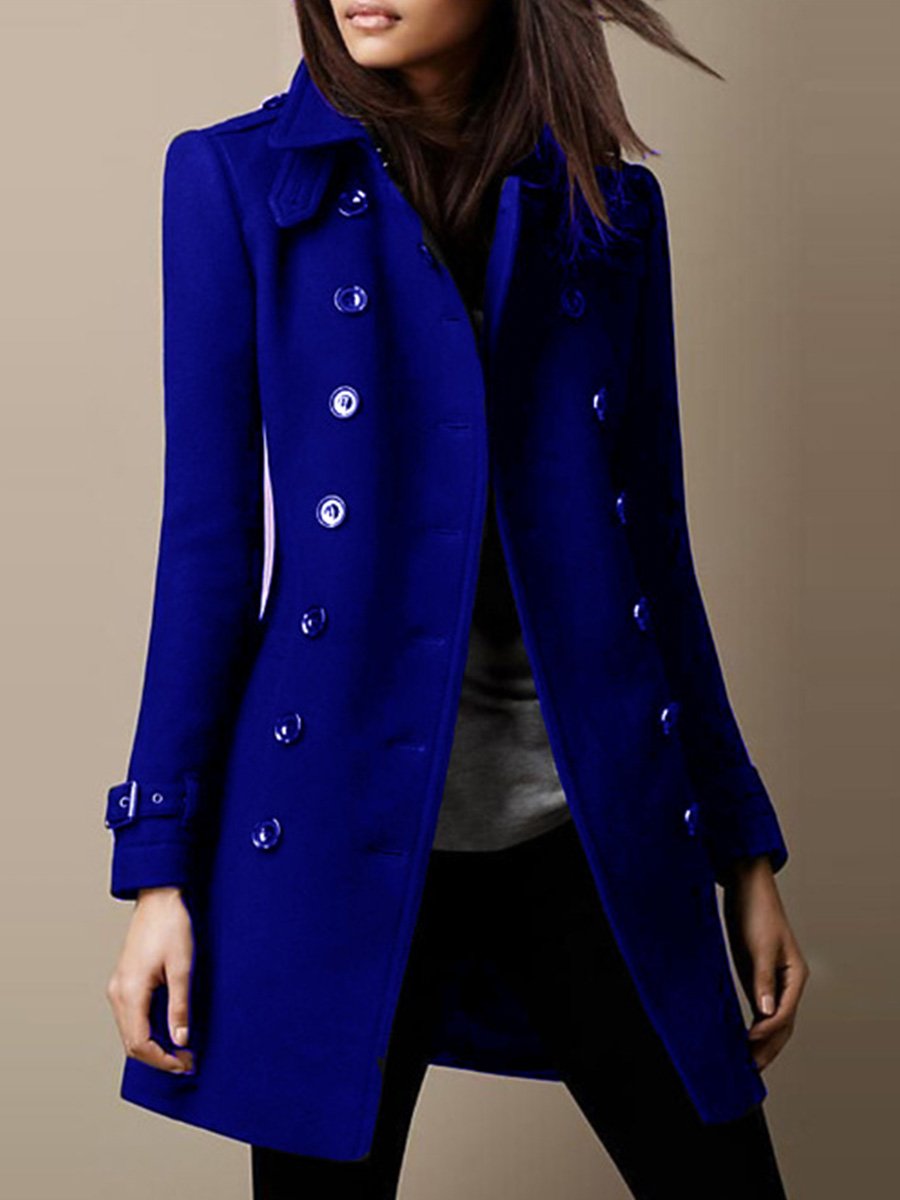 Léontine Brushed Winter Coat Notch Lapel Double Breasted for Women in Blue