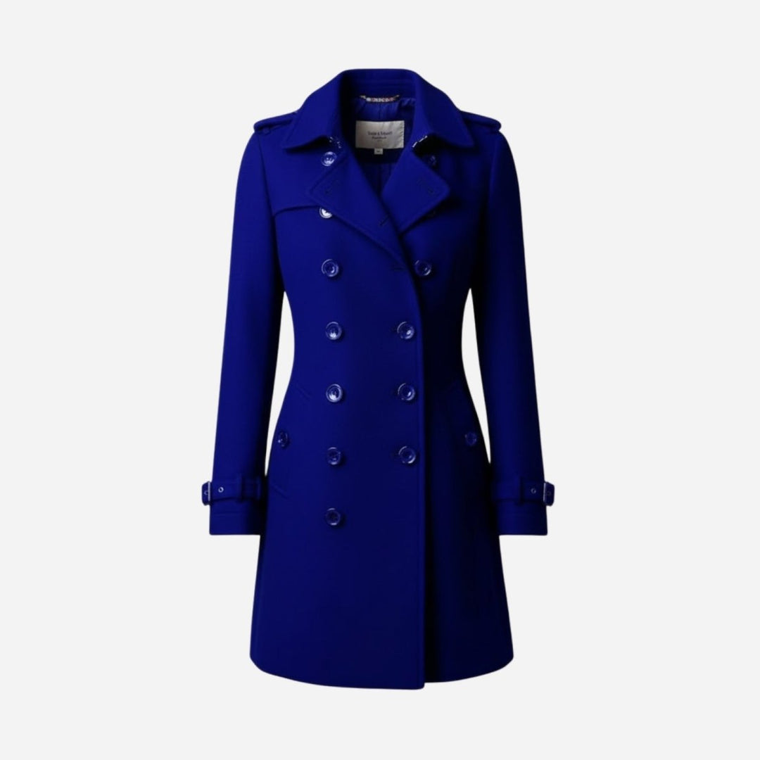 Eglantine Double Breasted Wool Blend Trench Coat Longline for Women in Blue